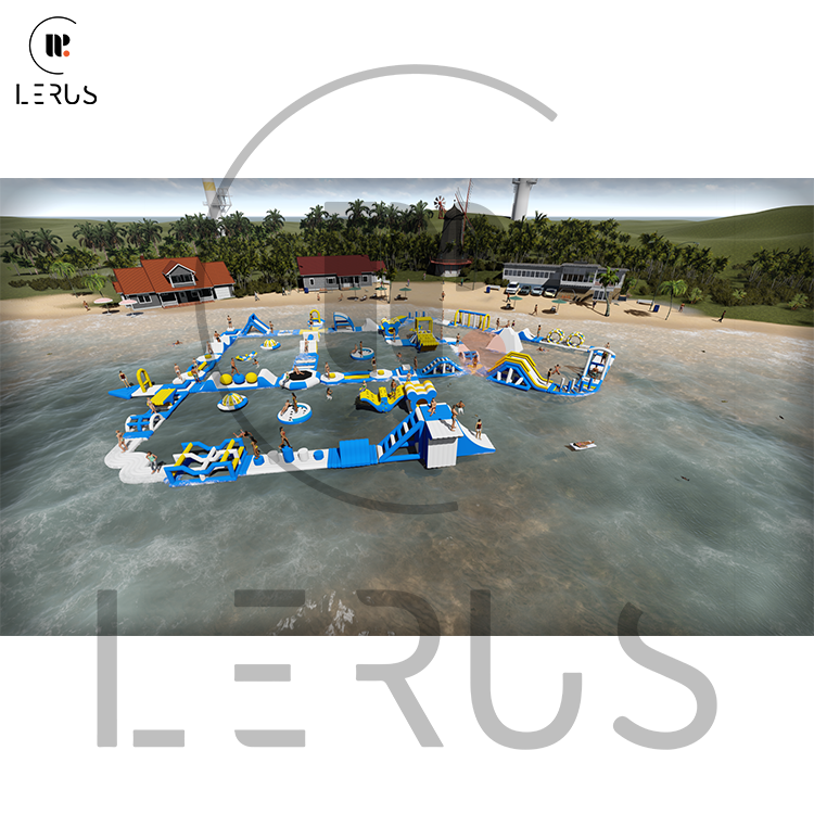 Široki pogled na projekt Pariz uz obalu, s detaljima igrališnih struktura i obližnjeg okoliša.