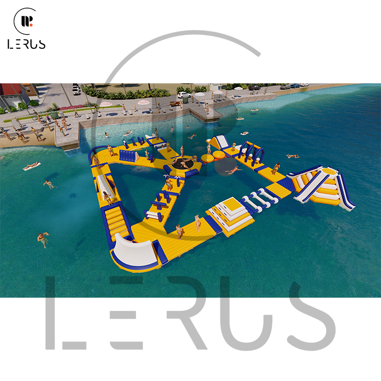 Perspektivni pogled na projekt Madrid uz plažu, s raznim preprekama i toboganima.